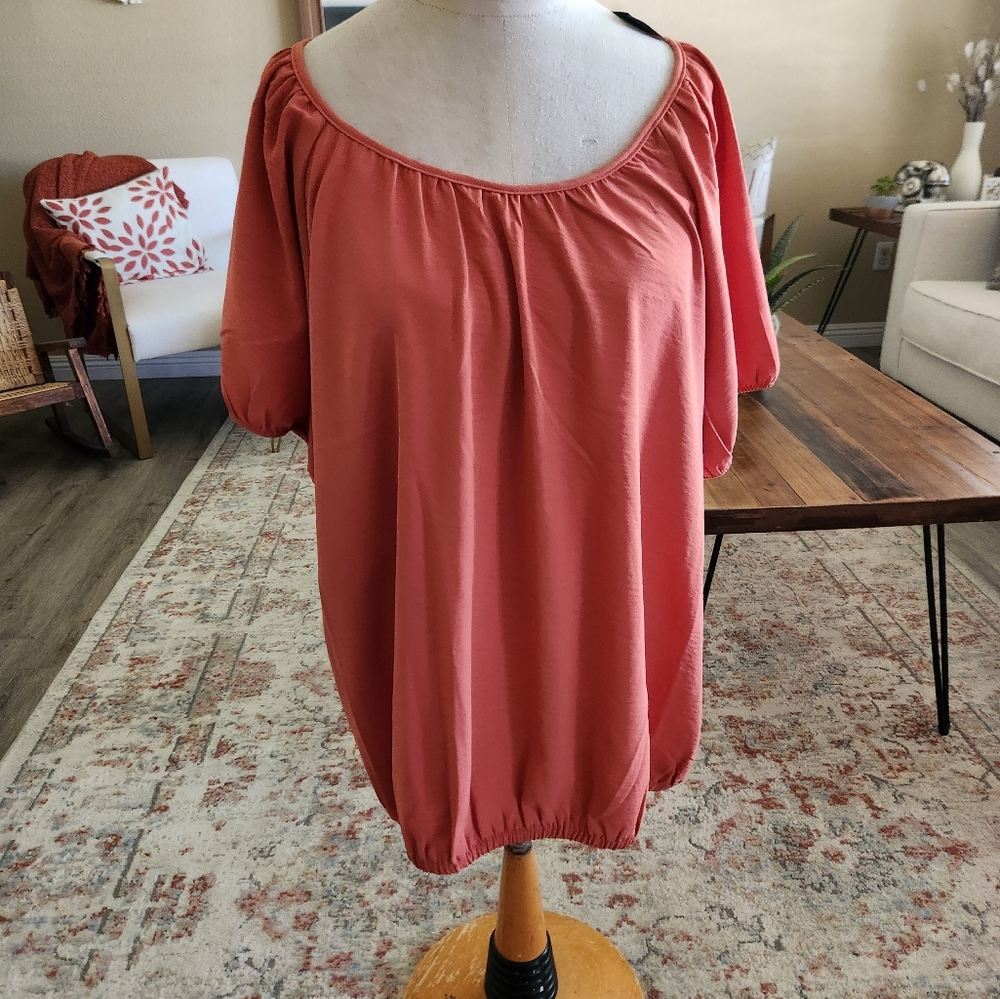 Torrid Orange Pink Relaxed Ruched Blouse Sz 2x